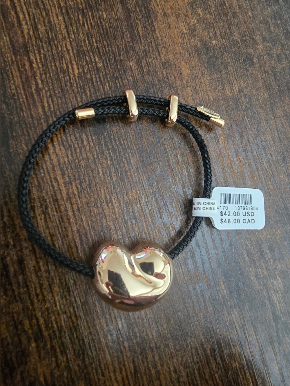 NWT! Anthropologie, Bean Pendant Cord Bracelet, Black/Gold, MSRP $42 - Picture 4 of 5